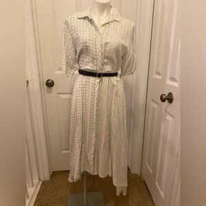 Women's black and white Split-Pattern Shirt Dress with Belt